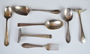 Silver christening cutlery including spoons, pushers and a fork, most hallmarked, two items marked