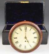 Small mahogany cased fusee wall clock, overall diameter 26cm, together with a leather travelling box