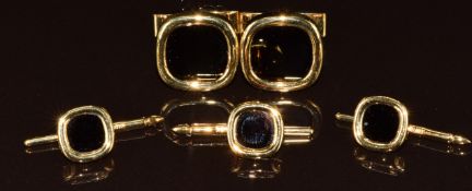 A pair of 18k gold cufflinks and three studs set with onyx, 19.8g