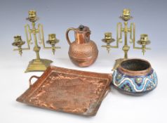 John Pearson Arts & Crafts / Art Nouveau twin handled copper motto tray, hammered copper Guernsey