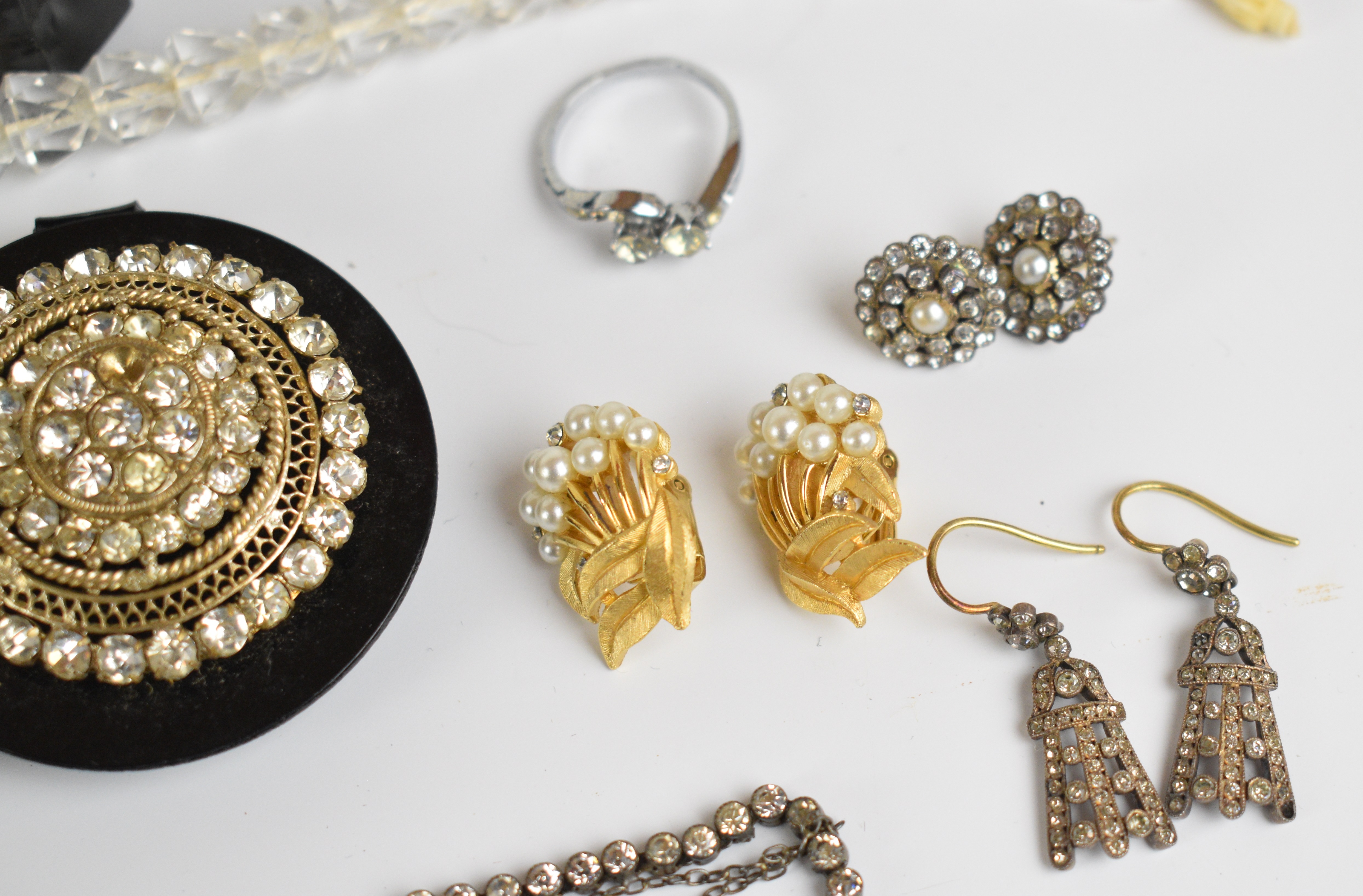 A collection of jewellery including two pairs of Victorian set paste earrings, crystal necklace, - Image 5 of 6