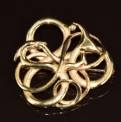 A 9ct gold brooch in a stylised design, 10.2g, 3cm