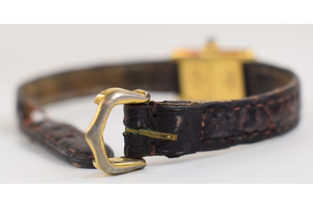 Cartier Tank 18ct gold ladies wristwatch ref. 828001 with blued hands, black Roman numerals, - Image 10 of 14