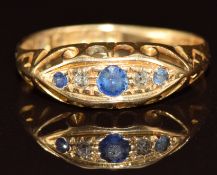 An 18ct gold ring set with sapphires and diamonds, Birmingham 1915, 2g, size O