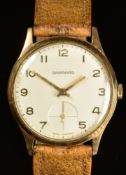Garrard 9ct gold gentleman's wristwatch with subsidiary seconds dial, gold hands and Arabic