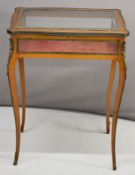19th / 20thC French fruitwood bijouterie table with bevelled glass and ormolu mounts, L60 x D39 x
