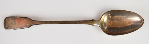 Georgian hallmarked silver fiddle pattern basting spoon, London 1817, maker William Eley I & William