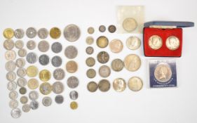 World base metal and silver coins including a 1925 United States of America Peace dollar, six
