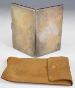 George VI hallmarked silver cigarette case with engine turned decoration and etched horse's head,