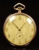 Electa Art Deco 9ct gold keyless winding open faced pocket watch with subsidiary seconds dial,