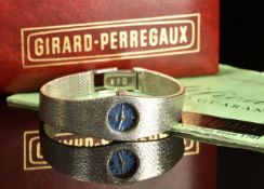 Girard-Perregaux 14ct white gold ladies wristwatch with white hands, baton hour markers, blue dial