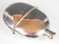 Victorian hallmarked silver hip flask of oval form with pull off cup, body hallmarked for London