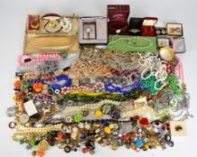 A collection of costume jewellery including vintage, jadeite and Hollywood brooch, cufflinks,