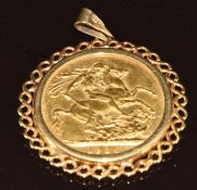 A 1926 gold full sovereign in 9ct gold pendant mount, 9.5g