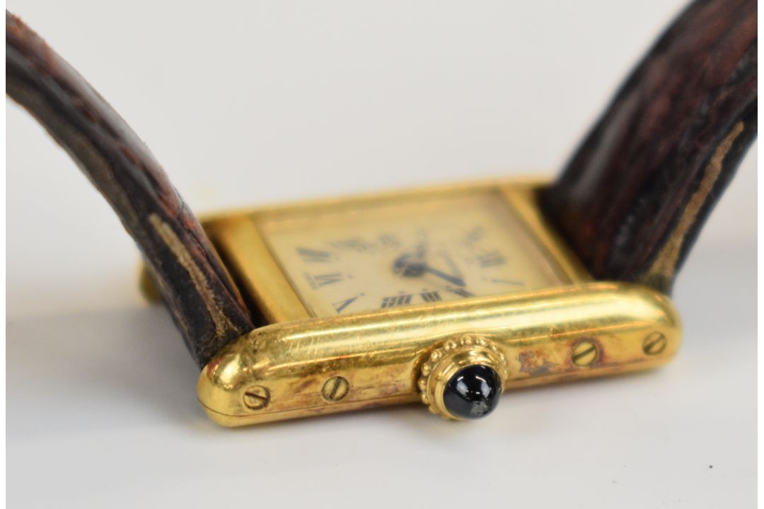 Cartier Tank 18ct gold ladies wristwatch ref. 828001 with blued hands, black Roman numerals, - Image 12 of 14