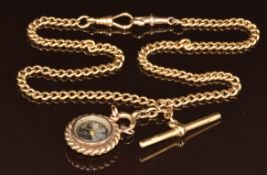 A 18ct gold Albert/ watch chain made up of curb links and 9ct gold clip(43g, 46cm) with 15ct gold