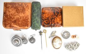 A collection of jewellery including Victorian silver brooch and matching earrings, 9ct gold cameo