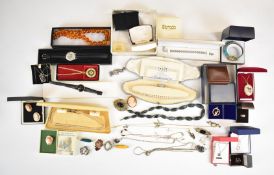 A collection of silver and costume jewellery including silver bracelet, silver chains, agate