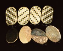 A pair of 9ct gold cufflinks with scrolling decoration (5.4g) and a pair of silver gilt cufflinks