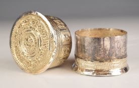 Burmese or similar silver trinket pot embossed with panels of animals to the side and a sheep