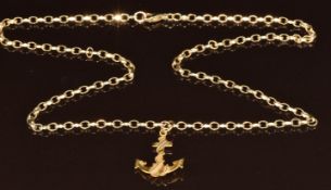A yellow metal anchor (2.7g, 2.5cm) on 9ct gold chain (11g, 48cm)