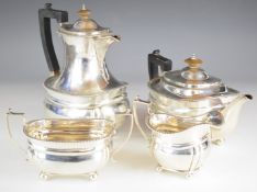 George V hallmarked silver four piece teaset comprising teapot, hot water jug, sugar bowl and milk