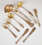 Norwegian 830 grade silver ladles and other cutlery to include a punch ladle by O. Domaas, pair of