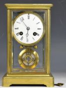 Japy Frères French four glass mantel clock with bevelled glass panels, the two train movement having