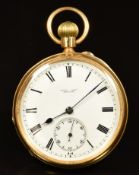 Kemp Brothers of Bristol 18ct gold keyless winding open faced pocket watch with inset subsidiary