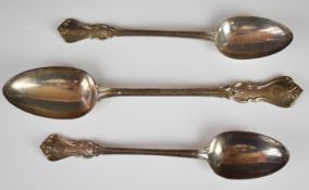 Victorian hallmarked silver basting spoon and matching pair of table spoons, London 1851, maker