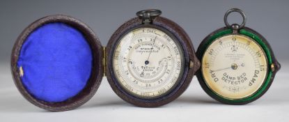 Dolland London pocket barometer with curved thermometer to dial, together with a similar Barrett &
