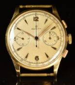 Zenith 18ct gold gold gentleman's chronograph wristwatch with gold hands and hour markers, blued