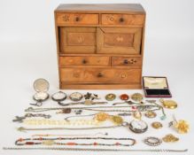 A collection of jewellery including four silver pocket watches, brooches including cameo, micro