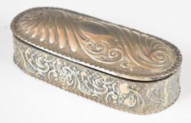 Victorian hallmarked silver trinket box with embossed decoration, Birmingham 1897, maker John Edward