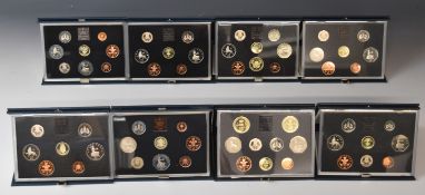 Eight Royal Mint United Kingdom proof coin collection sets 1983-1990 inclusive