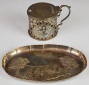 Georgian Scottish hallmarked silver oval pin tray with embossed decoration of a countryside scene,