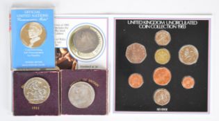 1900 Queen Victoria crown and United Nations Namibia 1973 commemorative silver medal, weight of both