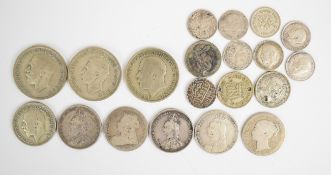 Victorian and later pre 1947 British silver coinage comprising approximately 36g pre 1920 and 45g