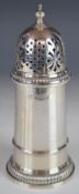 Elizabeth II hallmarked silver sugar caster of cylindrical form with pierced dome lid, Birmingham