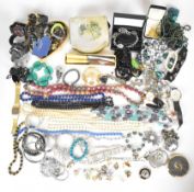 A collection of jewellery including silver ring, Kigu brooch, Swatch and other watches, vintage