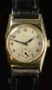 J W Benson 9ct gold gentleman's wristwatch with inset subsidiary seconds dial, blued hands, Arabic