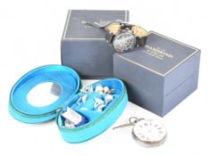 A collection of jewellery including Swarovski ring, Hammond & Co watch, silver ring, three pairs