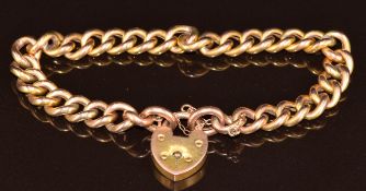 A 9ct gold curb link bracelet with heart padlock clasp, Birmingham 1901, 16.4g, 18cm