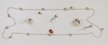 A collection of silver jewellery including Thomas Sabo ring and pendant set with faux pearls, Thomas