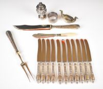 19th century hallmarked silver pepper of lobed pedestal form, hallmarked silver napkin ring with