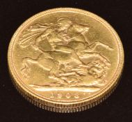 1908 Edward VII gold full sovereign with Perth mint mark