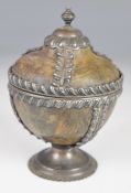 Victorian hallmarked silver mounted tortoiseshell dressing table pot with gadrooned edges, London