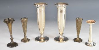 Six silver trumpet vases comprising a pair, Birmingham 1923, maker Adie Brothers Ltd, height 17cm,