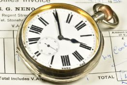 Swiss 'Goliath' nickel silver keyless winding open faced pocket watch with inset subsidiary