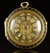 Christopher Gould of London gold pair cased pocket watch with alarm, steel beetle and poker hands,